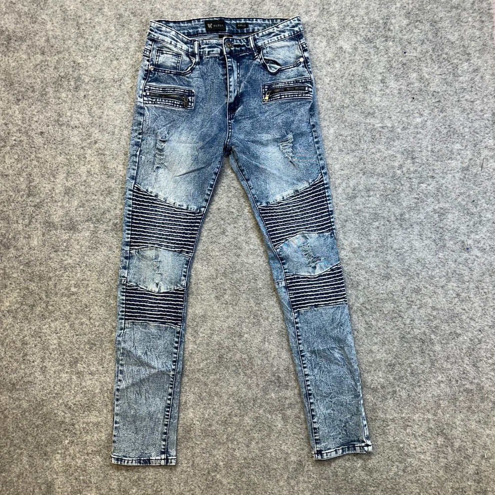 Waimea Biker Jeans Boys Size 20 Blue Acid Wash Moto Slim Distressed Stripe
